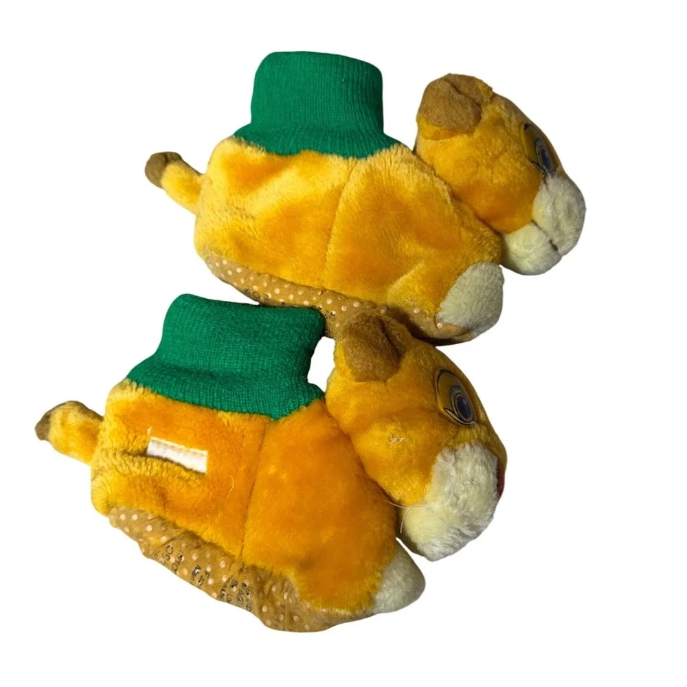 Vintage Disney Lion King Simba Plush Slippers Toddler Size 5/6 Yellow Green 90s